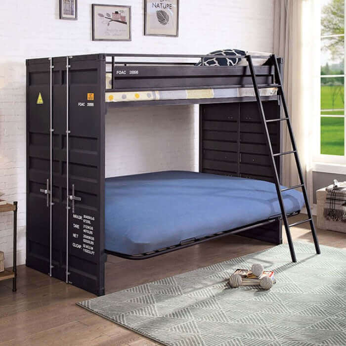 Bunk Bed Twin Over Futon Black Metal Integrated Ladders