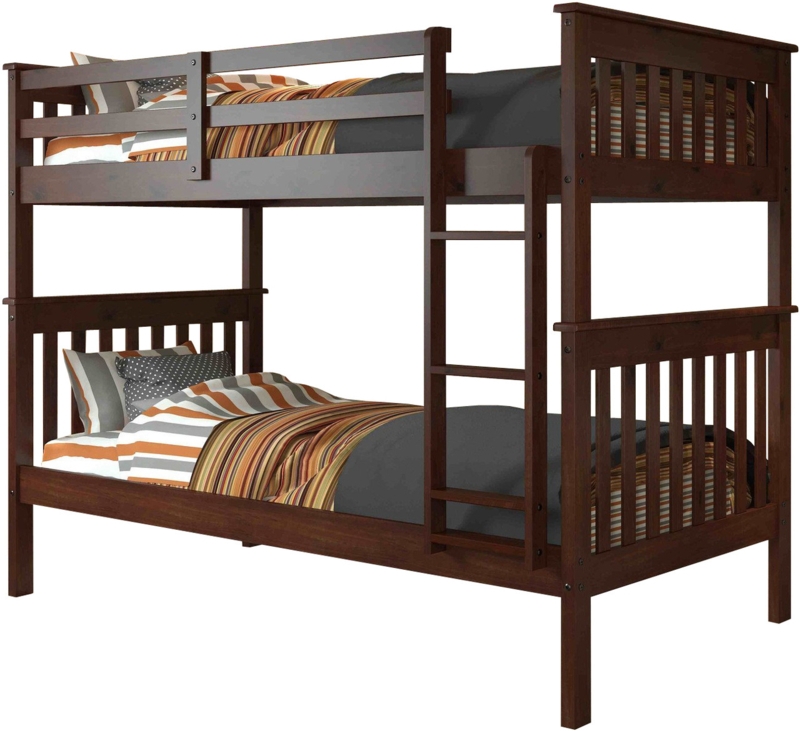 Bunk Bed Twin Over Twin Platform Slat Design Dark Brown Finish