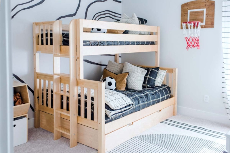 Bunk Bed White Low Loft Height with Integrated Storage Stairs