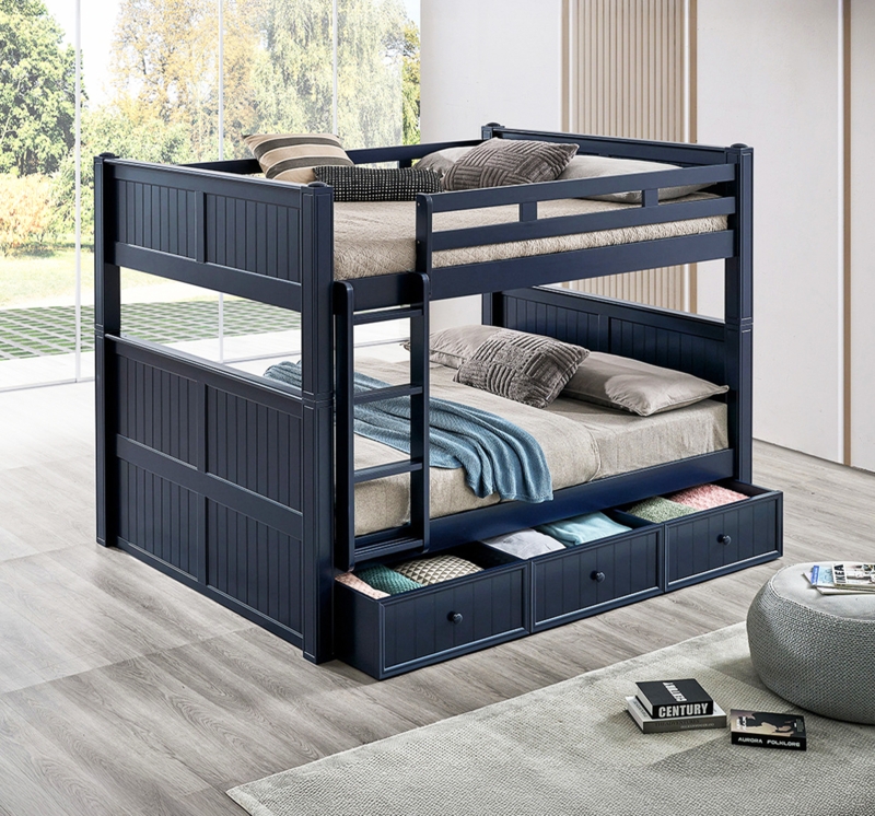 Bunk Bed with Storage Stairs, Navy Finish, and Pull-Out Trundle