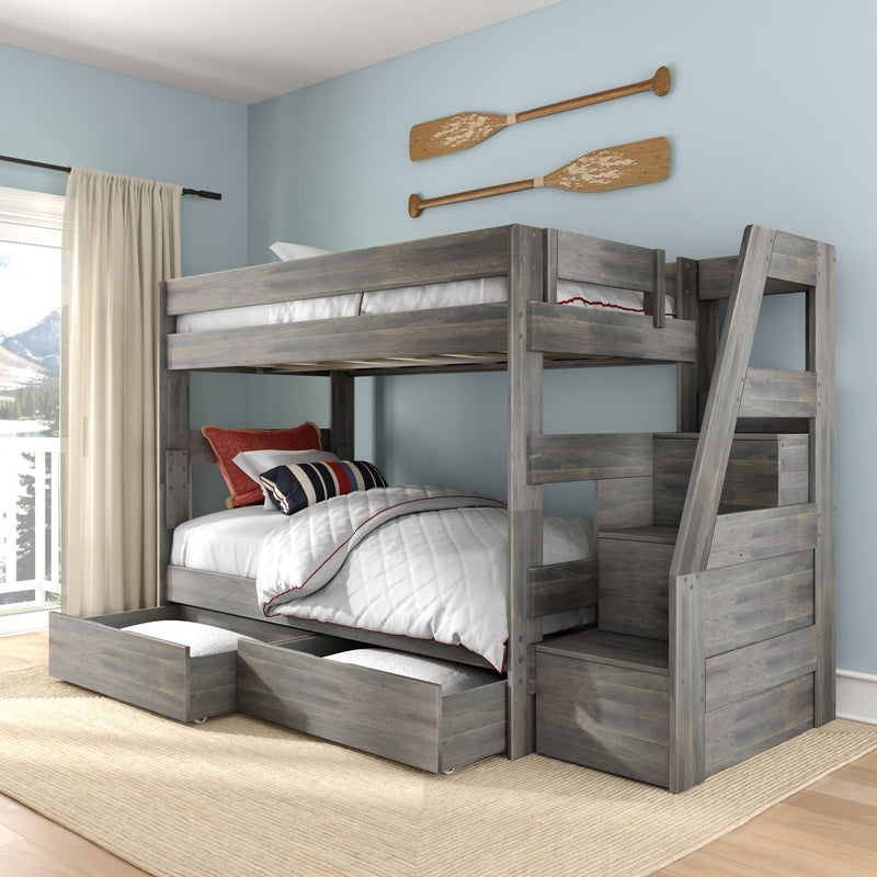 Bunk Bed with Storage Stairs Twin Over Twin White Finish