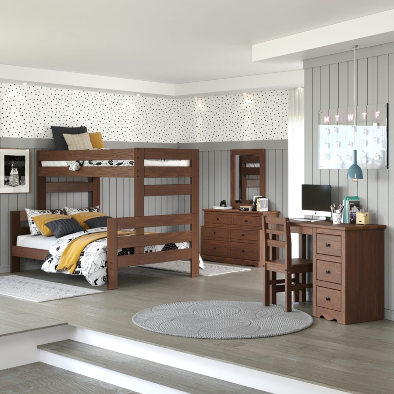 Bunk Bed X Style Panels, Twin Over Full Wooden Bunk Bed, Natural Finish
