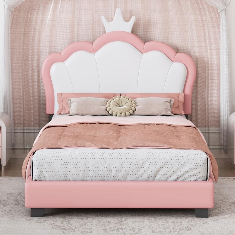 Button Tufted Crown Headboard Platform Bed with Gold Legs