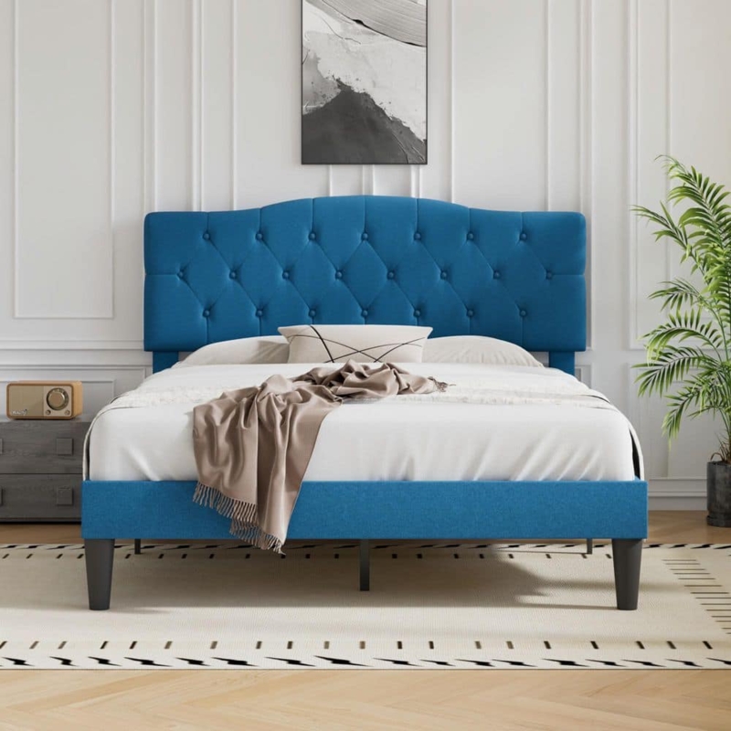 Button Tufted Upholstered Platform Bed