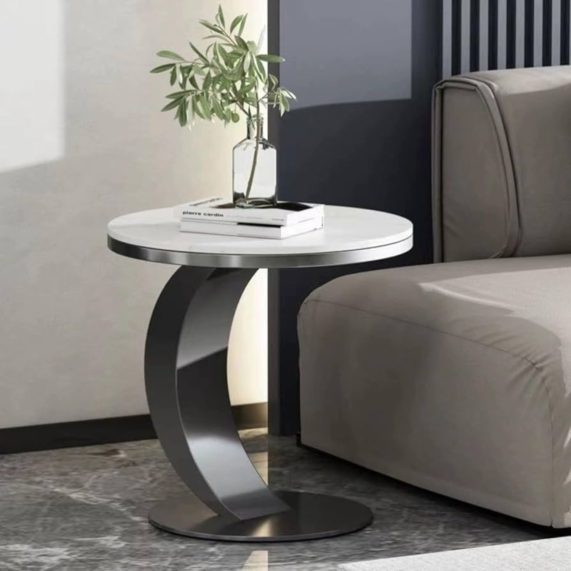 C-Shaped End Table Cantilever Frame White Marble Top Modern Minimalist