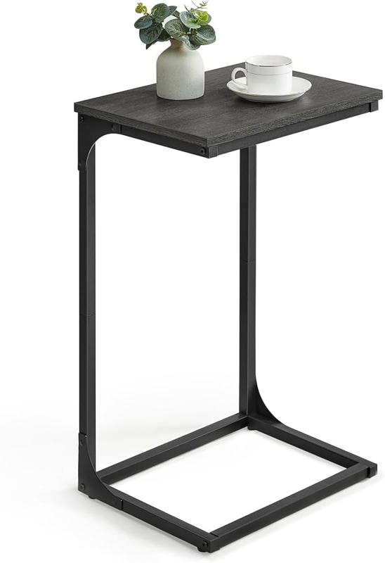 C-Shaped End Table Metal Frame Cantilever Base Wood Toned Top