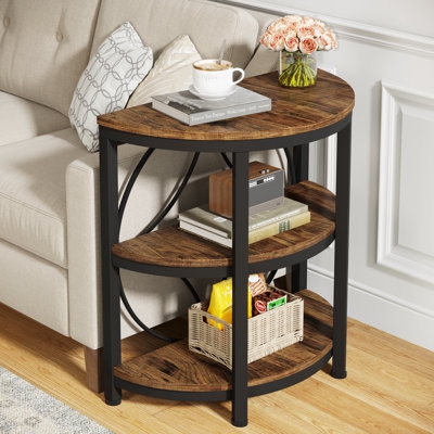 C-Shaped End Table: Minimalist Blonde Wood Finish Round Cantilever Design