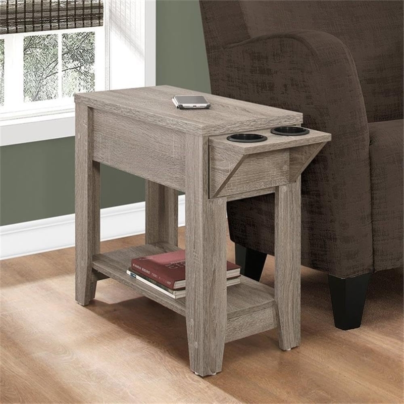 C-Shaped End Table Set Dark Taupe Cantilevered Frame Slim Profile