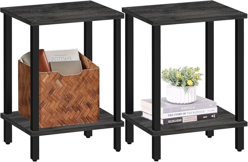 C-Shaped End Table Set of 2, 2-Tier Storage