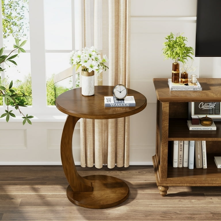C-Shaped End Table with Cantilever Base and Space-Saving Design