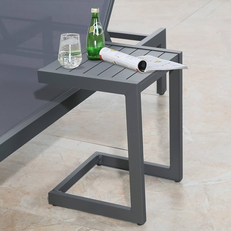 C-Shaped Side Table Dark Grey Metal Matte Rectangular Top