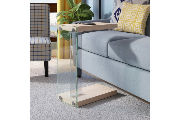 C-Side Table Clear Cantilevered Top Design for Modern Living Room