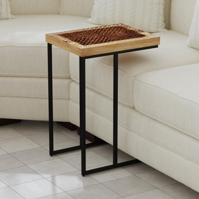 C-Table Slim Metal Frame Thick Wood Top Cantilever