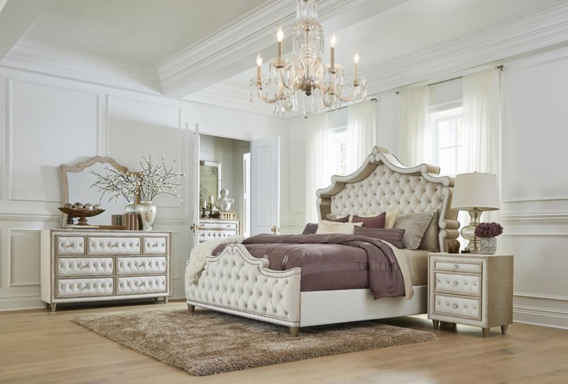 Camel and Ivory Two-Tone Upholstered Bed with Diamond Tufted Wingback