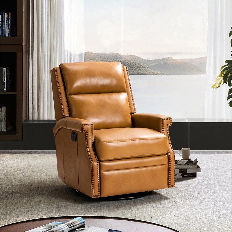 Camel Manual Recliner Tapered Wood Legs Leather-Like