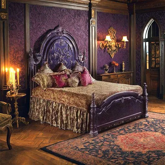 Canopy Bed Black Gilded Figural Carvings Gothic Revival Egyptian Style