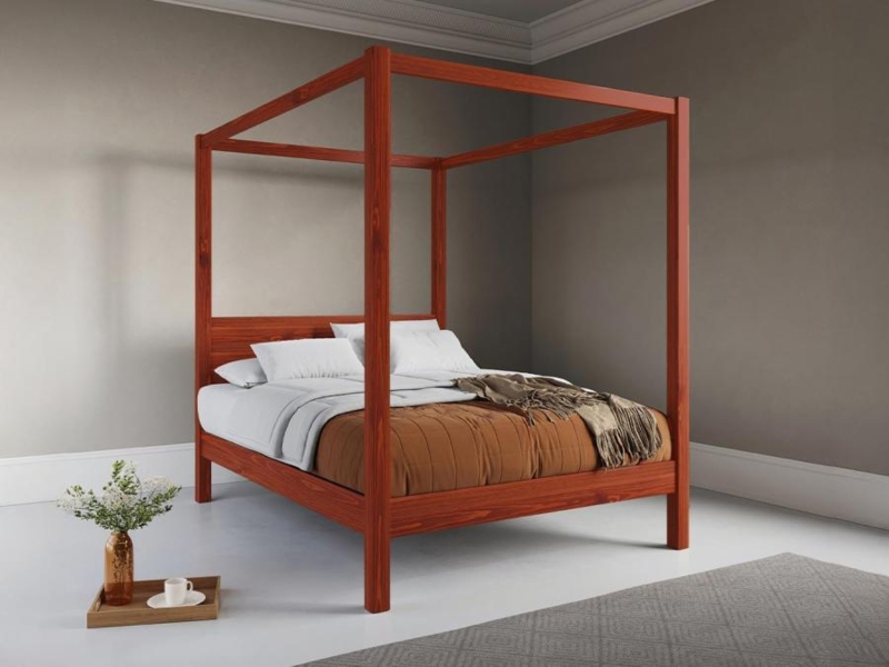Canopy Bed Classic Wood Frame Square Posts Traditional Styling