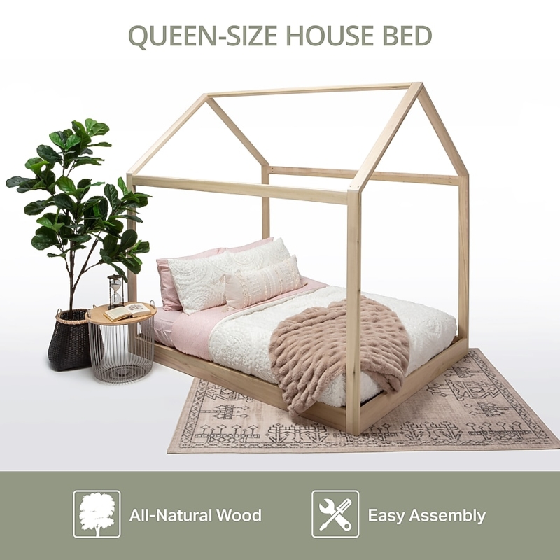 Canopy Bed House Shaped Gabled Roof Queen Size