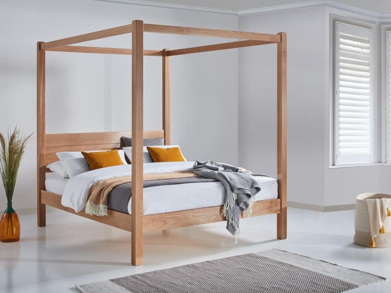 Canopy Bed Natural Wood Minimalist Frame Scandinavian Style