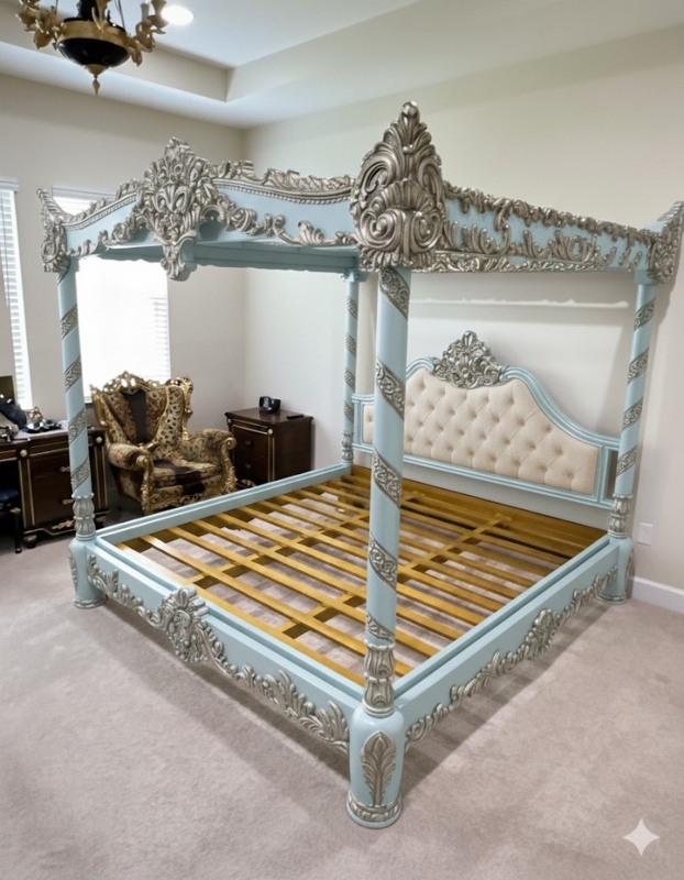 Canopy Bed Opulent Emerald Velvet Canopy Bed Gold Mythical Carvings