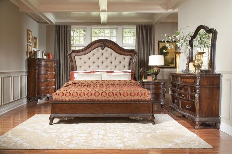 Canopy Poster Bed Dark Wood Upholstered Headboard Design Ideas