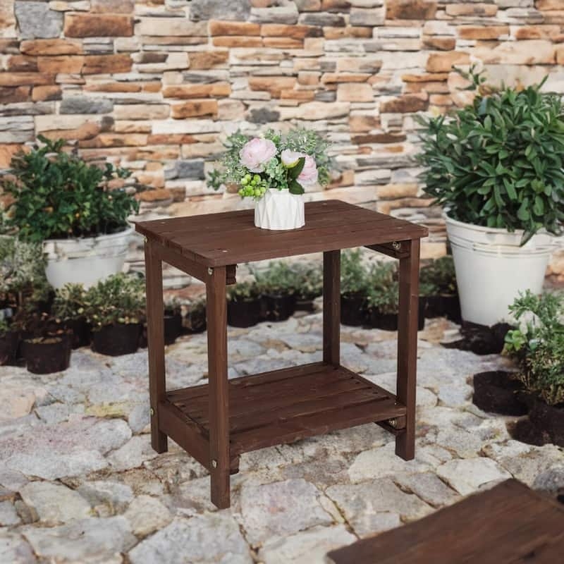 Carbonized Wood Cube Side Table, Slatted Outdoor Design