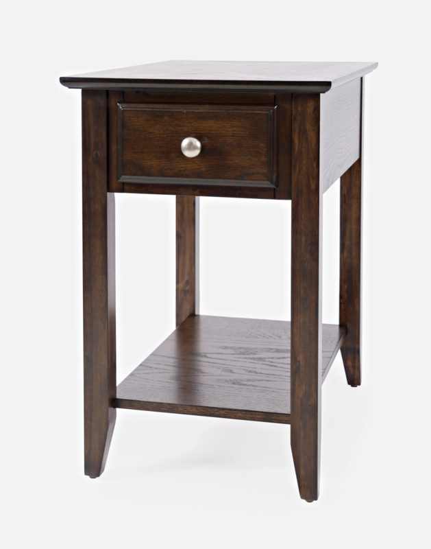 Chairside End Table with Top Drawer and Lower Shelf Dark Finish