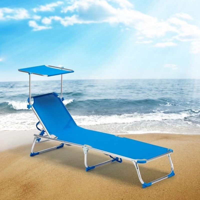 Chaise Lounge Adjustable Canopy Folding Mechanism White Metal Mesh