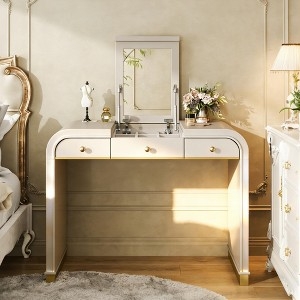 Champagne Gold Makeup Vanity with Flip-Top Mirror and Tapered Legs