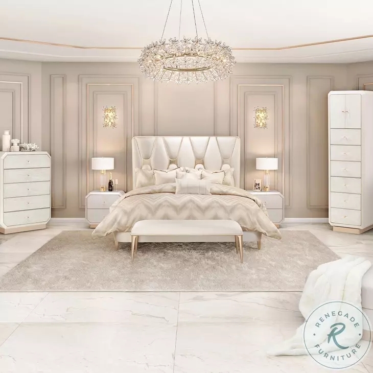 Champagne Metallic Panel Bed with Vertical Channel Tufting Glam Style