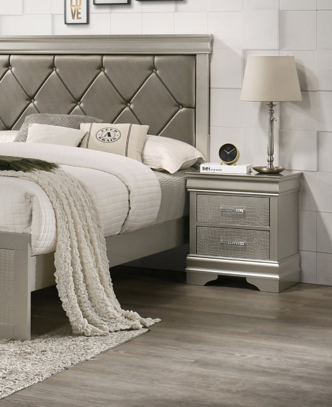 Champagne Nightstand Tufted Fronts Crocodile Texture