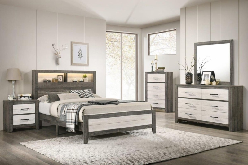 Channel Tufted Headboard Bedroom Design with Mixed Material Frame