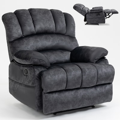 Channel Tufted Manual Recliner in Charcoal Gray Upholstery