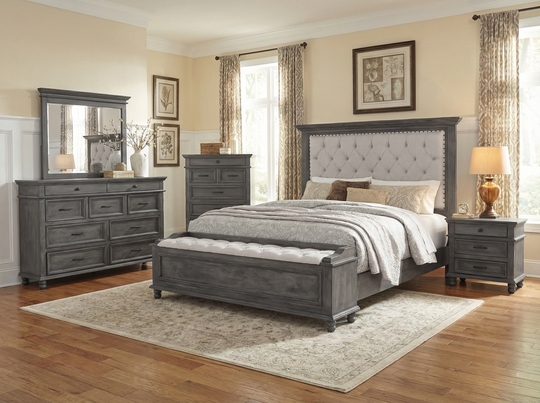 Channeled Gray Upholstered Bedroom Set Contemporary Suite