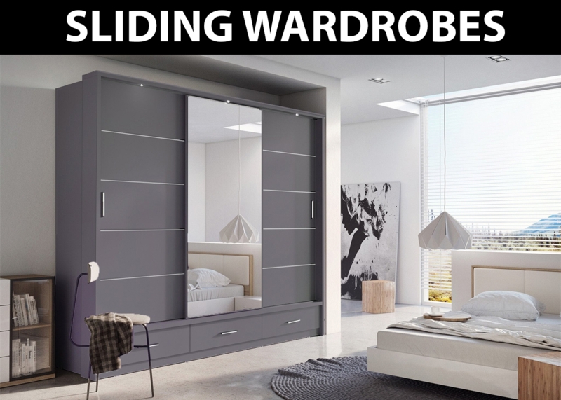 Charcoal and Oak Bedroom Set with Mirrored Wardrobe