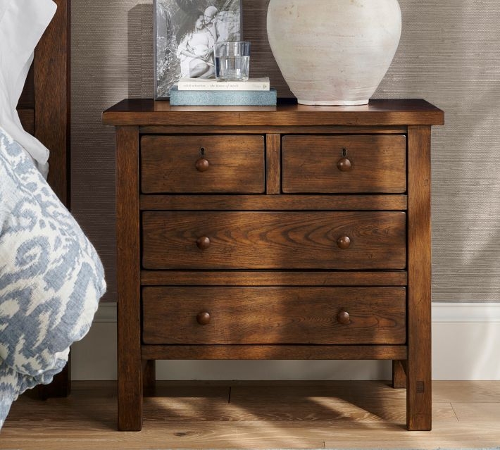 Charcoal Farmhouse Nightstand with Minimalist Four Drawer Design