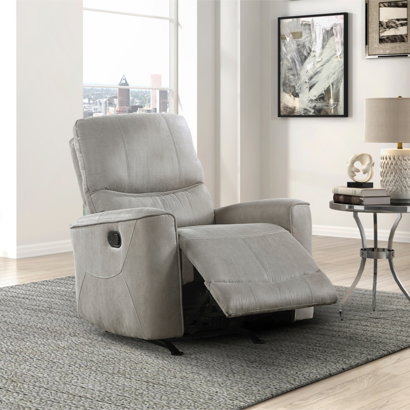 Charcoal Gray Rocker Recliner with Divided Back & Padded Track Arms