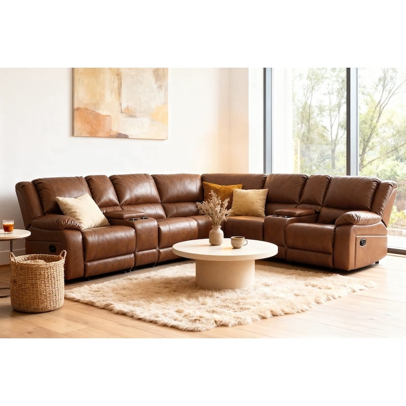 Charcoal Gray Sectional Recliner with Storage Console