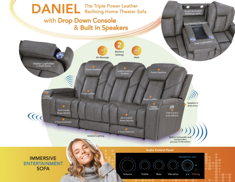 Charcoal Grey 3-Piece Reclining Set with Channel Tufted Backs