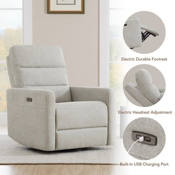 Charcoal Grey Fabric Power Swivel Recliner with Integrated USB Port