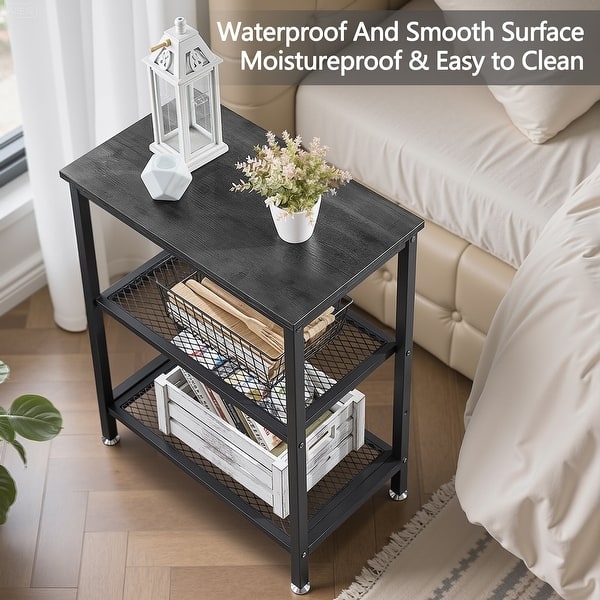 Charcoal Grey Tiered Side Table Square Three-Tier Industrial