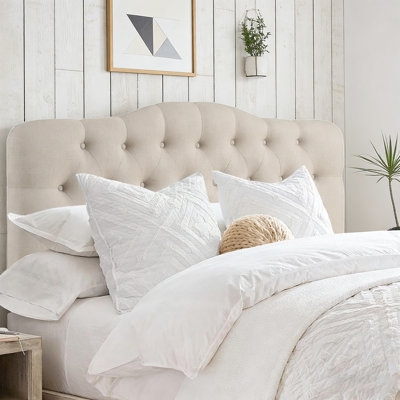 Charcoal Linen-Like Fabric Headboard with Deep Button Tufting