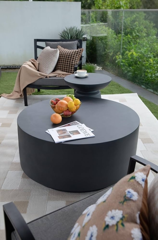 Charcoal Round Concrete Coffee Table Geometric Silhouette