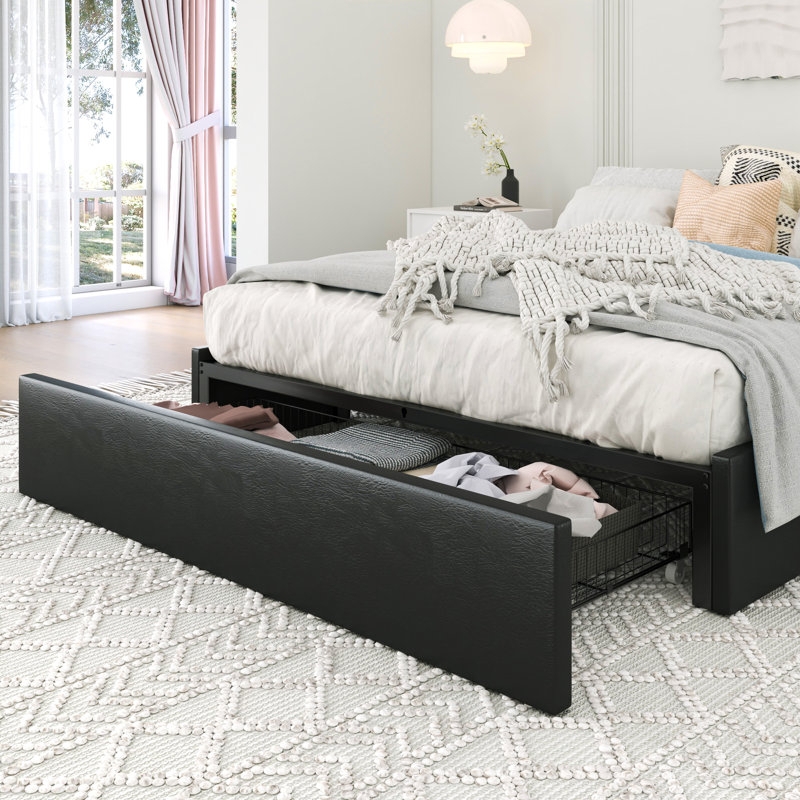 Charcoal Storage Bed with Panel Tufting and Tapered Legs