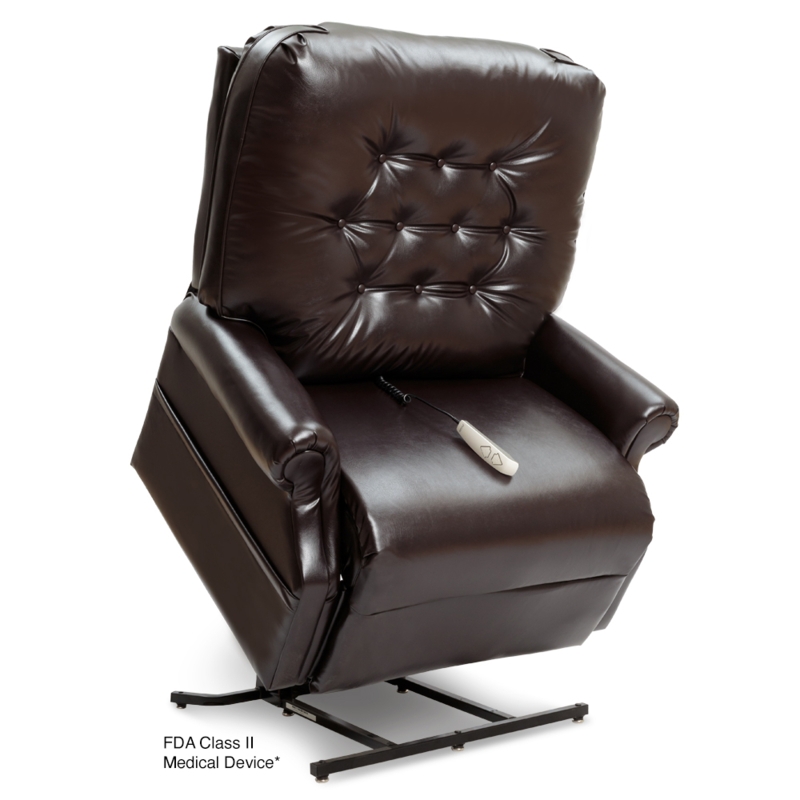 Chestnut Brown Lift Chair with Biscuit Back Tufting and Side Pocket