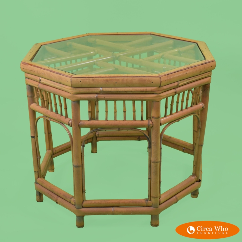 Chinoiserie Hexagonal Side Table with Bamboo-Style Legs and Fretwork