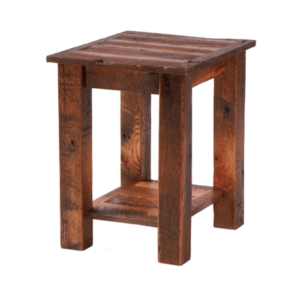 Chunky Barnwood End Table With Open Shelf Lodge Style