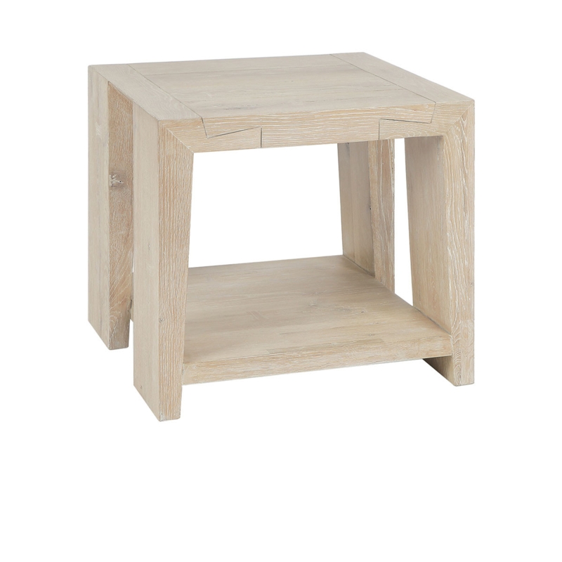 Chunky Reclaimed Wood End Table with Aged Cream Finish