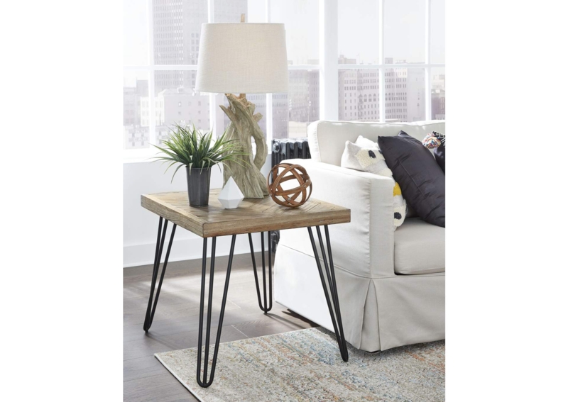 Chunky Square End Table, Blocky Pedestal Base in Sand