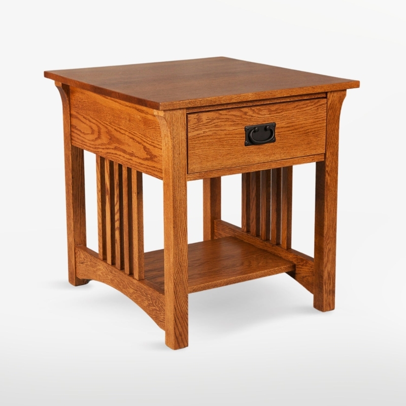 Classic Mission End Table, Slatted Sides, Open Shelf, Medium Brown Wood